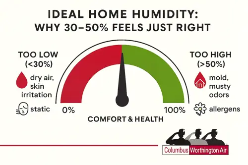 Air Quality - 8/15/25 Alt Text: Ideal Home Humidity levels diagram