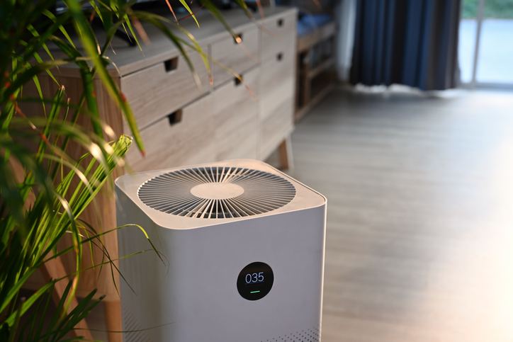 Air purifier in a living room